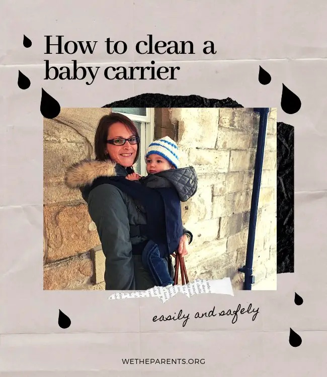 Woman with baby carrier ready to be cleaned