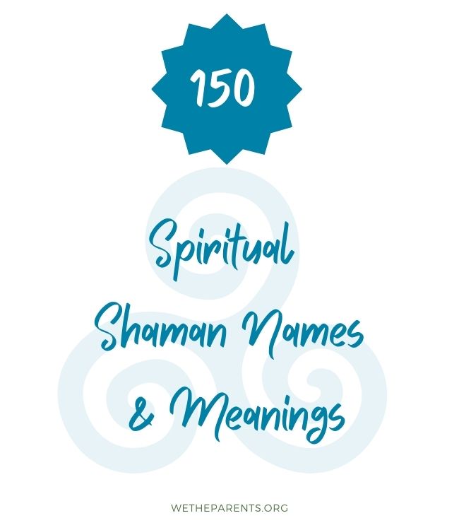 Text overlaying an ancient symbol "150 spiritual, shaman names and meanings"